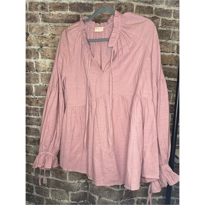 Boho Ruffle Tie-Neck Tunic in Dusty Rose