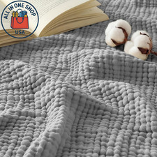 100 Cotton Muslin Queen Blanket 90" x 90" Lightweight Grey
