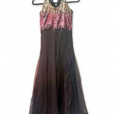 Sleeveless Sequin Ball Gown Dress Black Pink Gold Long Tulle