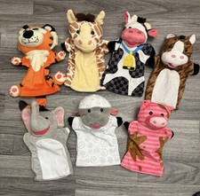 Melissa Doug Cloth Hand Puppets Lot of 7 Giraffe Tiger Pig Elephant Horse