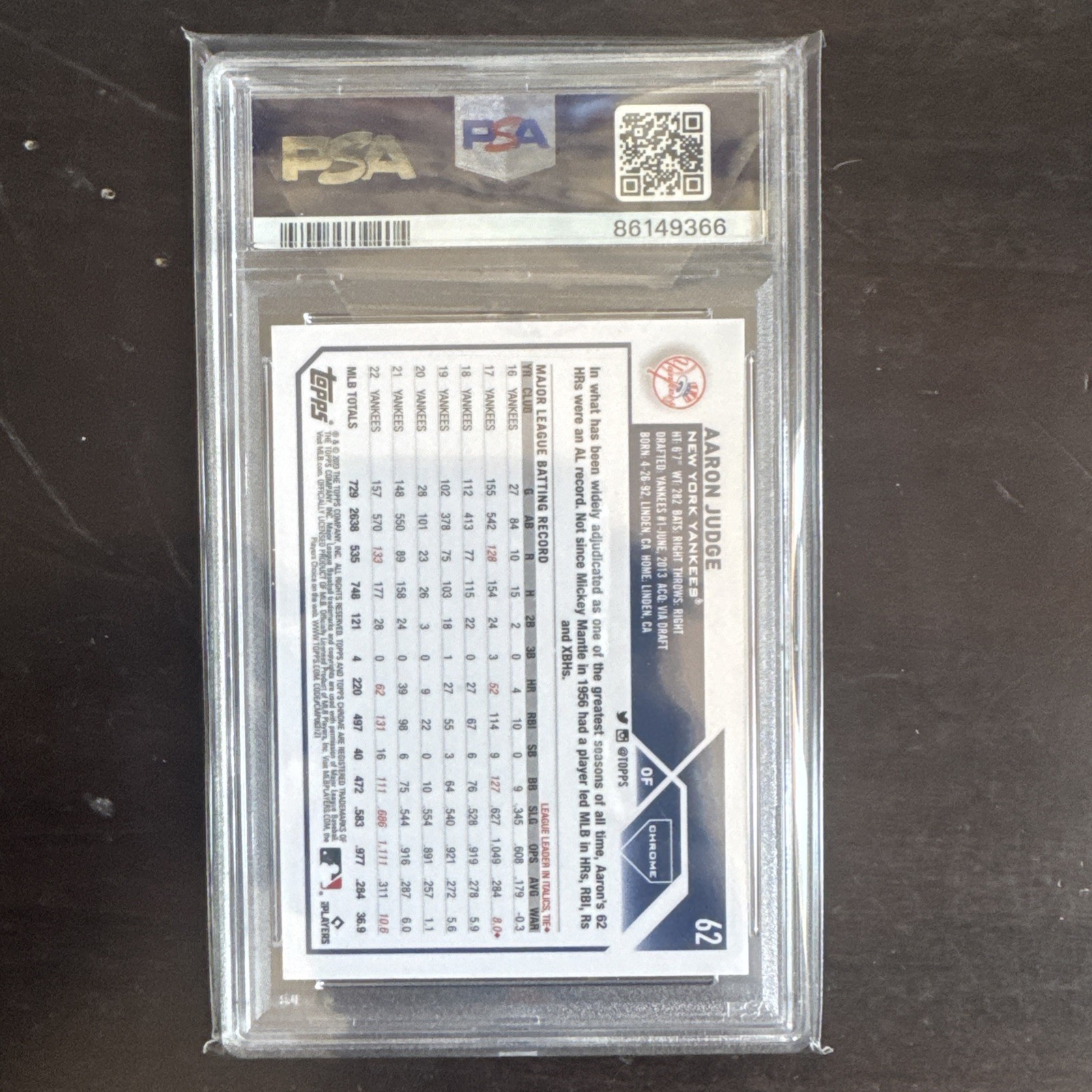 2023 Topps Chrome Pink Aaron Judge Yankees #62 PSA 10 view 2