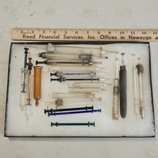 Nice Lot Of Antique Glass Syringes Colorful Medical Amber Blue