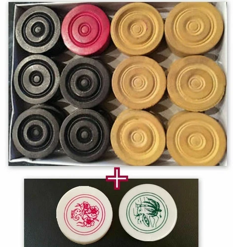 CARROM CAROM BOARD SET OF 24 WOODEN COINS + 2 Designer Striker for Kids