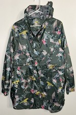 Womens Right As Rain Joules Raincoat Green Floral Birds Sz 8