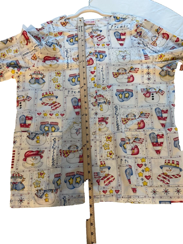 UNIFORM CHRISTMAS SCRUB JACKET CHEROKEE SNOWMAN L/S  (G-26) - Image 3 of 4