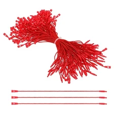 100 Pcs Polyester Hang Tag String, 8 Inch Red Snap Lock Pins Loop Price Tag