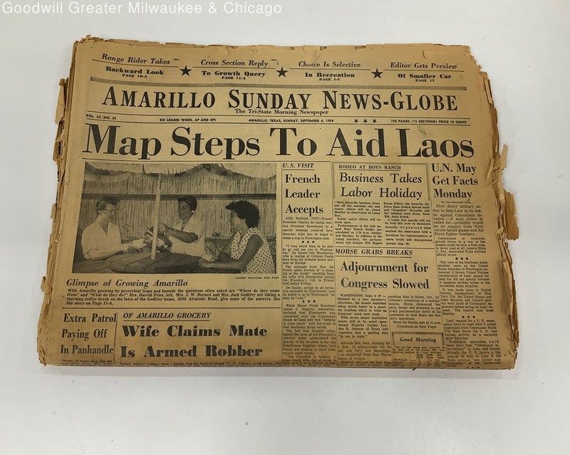 Vintage Amarillo Texas Sunday September 6, 1959 News Globe Newspaper w/ Comics