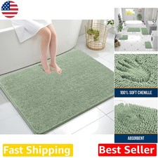Large Sage Green Bath Rug 40x32 - Tufted Chenille, Non-Slip, OEKO-TEX Certified