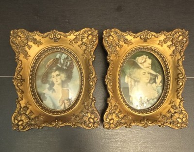 Cameo Creation Ornate Gold Tone Pastic Mini Frame Set of 2 Oval Portrait Wall