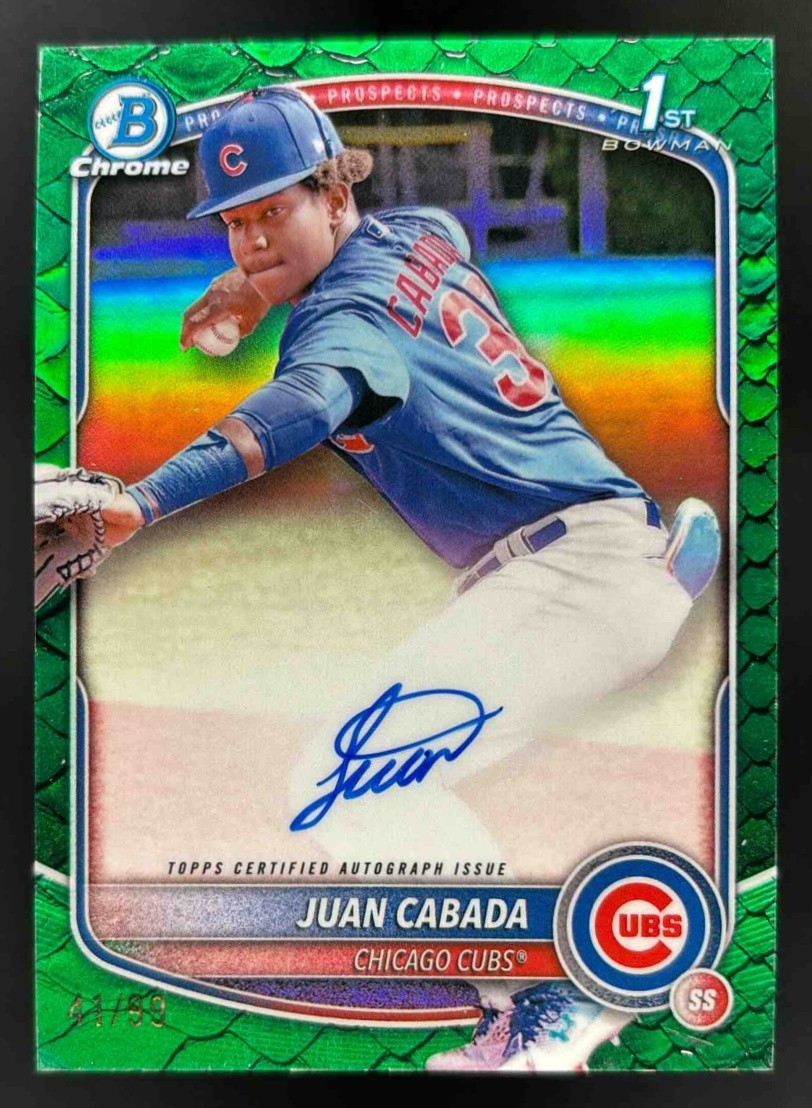 2025 Bowman Chrome Juan Cabada Auto Reptilian Green Refractor /99 1st Prospect