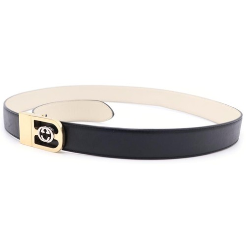 Used GUCCI Gucci Interlocking G Black/Gold Leather Belt 547734