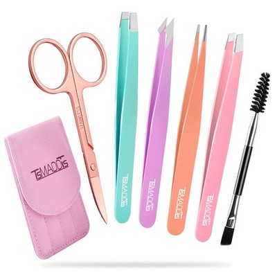 TsMADDTs 6 pcs Tweezers Set for Women, Eyebrow Tweezers with Curved Scissor for