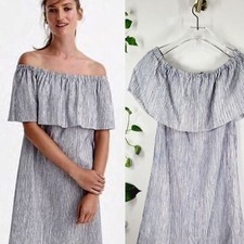 J.Crew Womens Chambray Off the Shoulder Pinstriped Mini Dress Size Small So Cute
