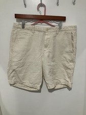 GAP Men's 10 Inch Cotton Linen Oxford Shorts, Cream, Size 34