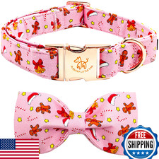 Elegant Little Tail Christmas Dog Collar Gingerbread Man Print Pink Bow X-Large