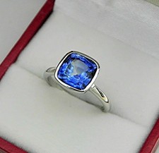 2Ct Cushion Cut Simulated Sapphire Women's Engagement Ring 14K White Gold Plated