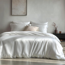 Luxurious 100 Tencel Queen Duvet Cover Set - Soft, Cooling, Eco-Friendly White