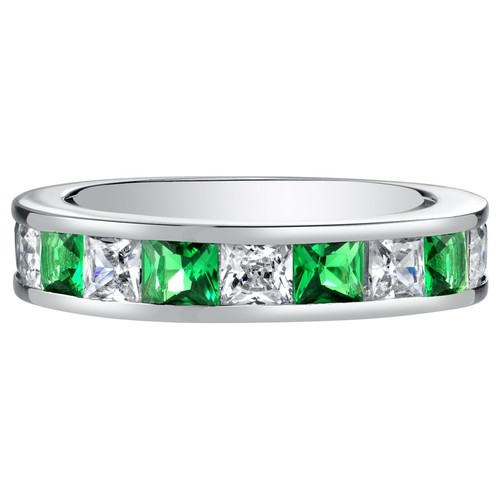 Anillo de boda de plata esterlina con corte princesa esmeralda simulado de media eternidad 1 quit - Imagen 2 de 3
