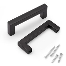 10 Pack 3-1/2" Hole Center Matte Black Cabinet Handles Modern Drawer Pulls St...