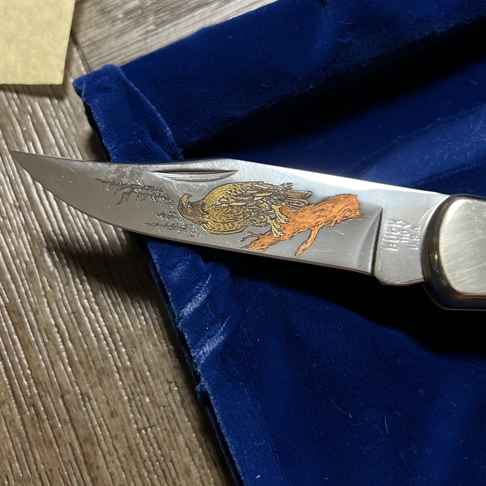 BUCK KNIFE 110 CUSTOM LIMITED EDITION 1 / 1000 GOLD ETCHED BLADE. Eagle