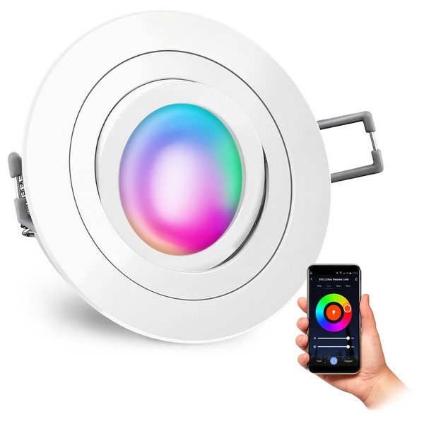 RF-2 Einbaustrahler Flach Rund Weiß Schwenkbar Mit Wlan Rgb Led Modul Dimmbar-image