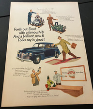 Blue 1946 Ford V8 Sedan - Vintage Original Color Automotive Print Ad Wall Art