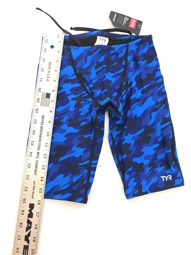 TYR Men's Camo Athletic Race Jammer Swimming Short, Blue, Size 28, SCAM7A - Picture 3 of 6
