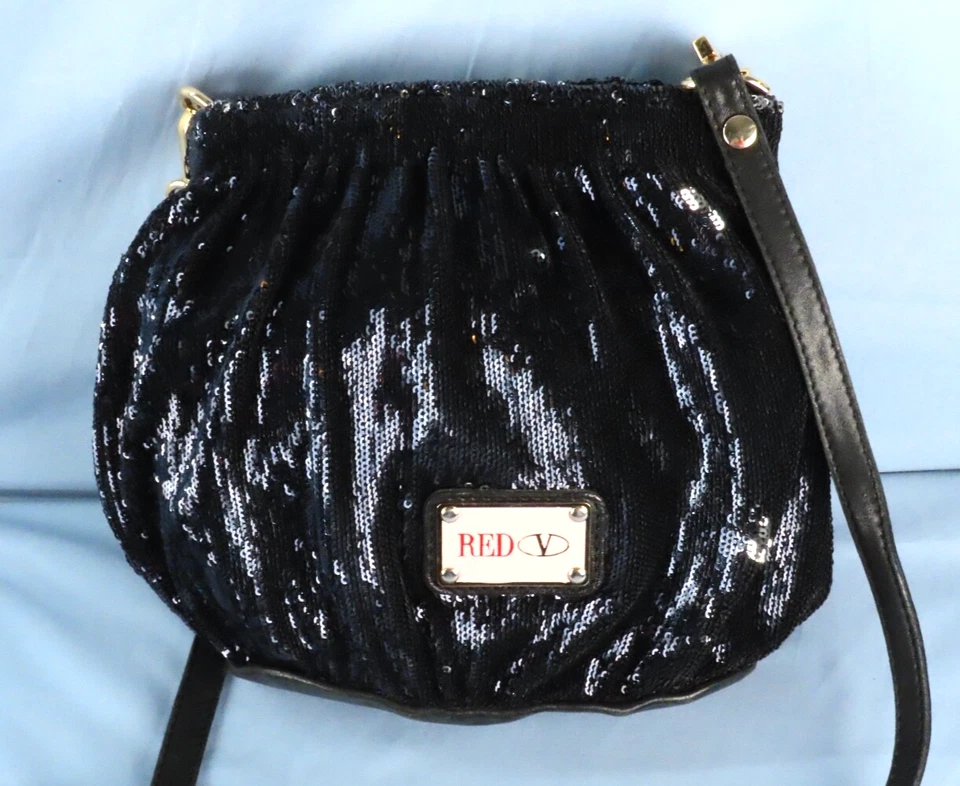 Bolso sin asas/bross RED VALENTINO negro lentejuelas BOLSO DE NOCHE MONEDERO cuero lazo delantero Foto 2 de 4
