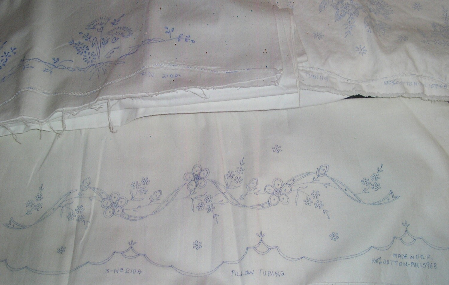 3 Lot Vintage Cotton Stamped to Embroider Pillow Case Tubing Flowers Floral NOS eBay