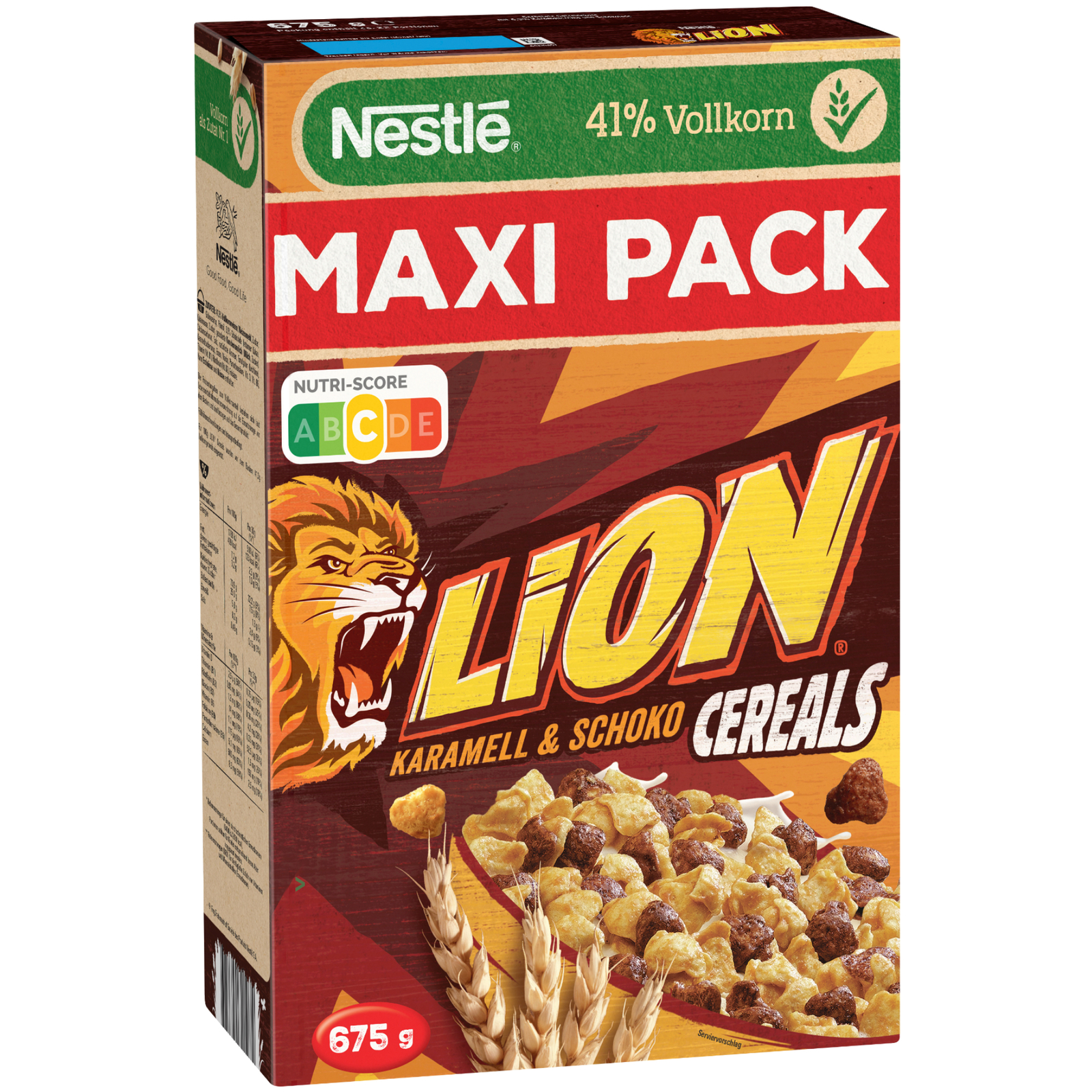 Nestle Lion Cereals Karamellschoko Cornflakes 41% Vollkorn 1x675g MAXI Packung
