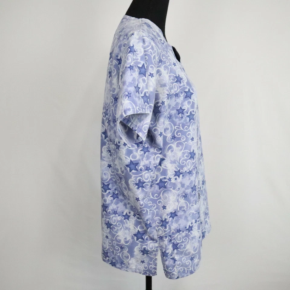 Stat Scrub Top Womens Small Medical Uniform V-Neck Blue Stars Short Sleeve - Image 4 of 4