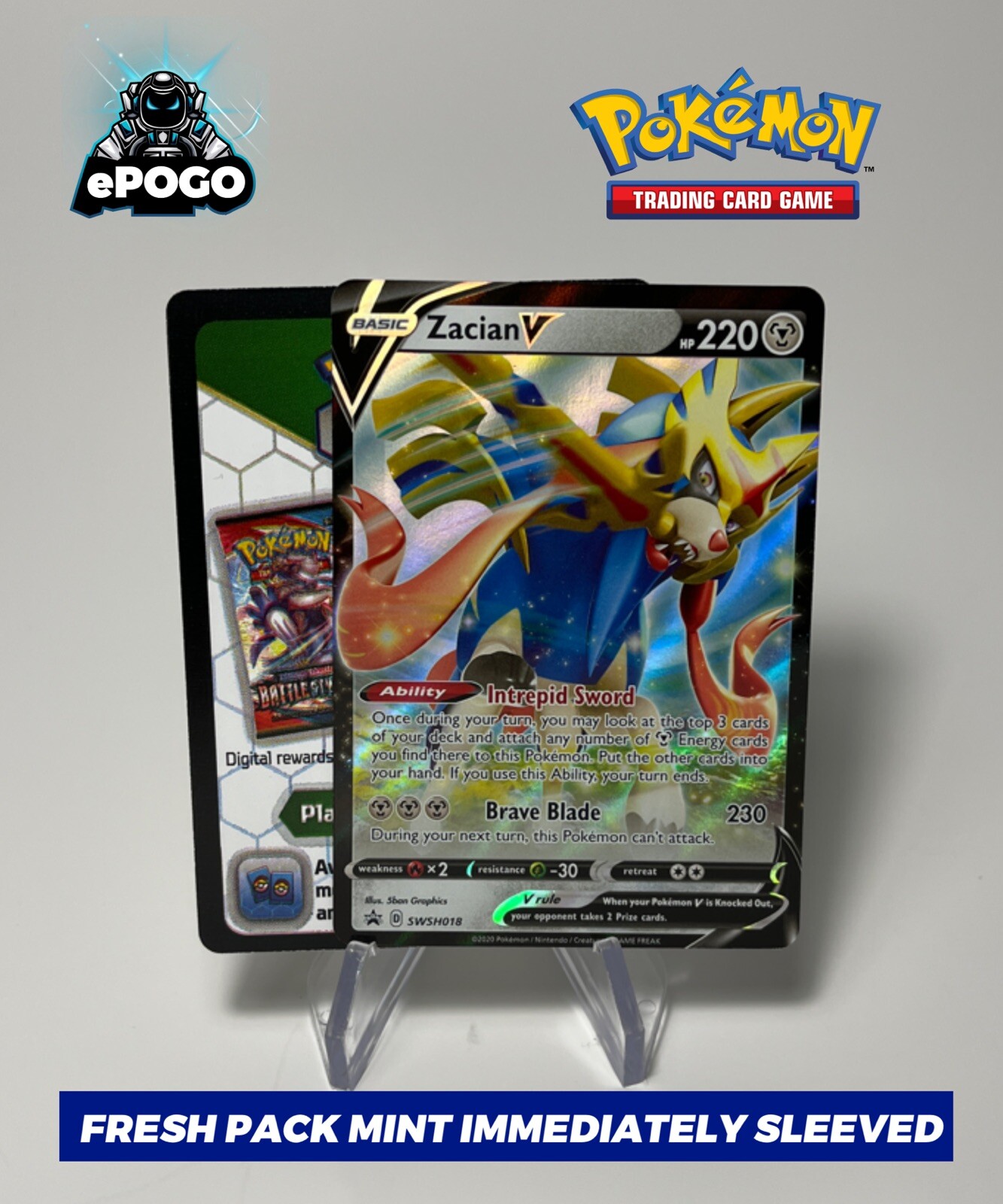 Zacian V SWSH018 Pokémon TCG Black Star Promo Pokemon Card W/ QR CODE MINT 🗡