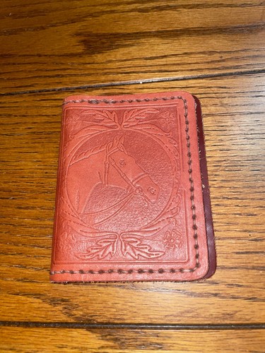Men's Bifold Genuine Leather Wallet Hand Tooled Embossed & Sewn Horses - Brown - Picture 7 of 7