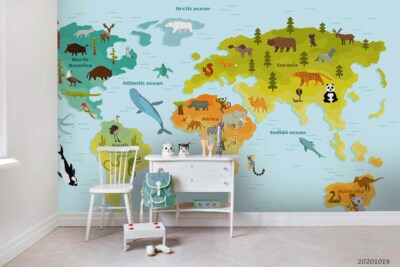 3D Blue World Map Kids Self-adhesive Removable Wallpaper Murals Wall 126