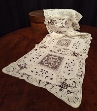 Biancheria antica striscia  centro  lavorazione Mano Intaglio Filet Rinascimento