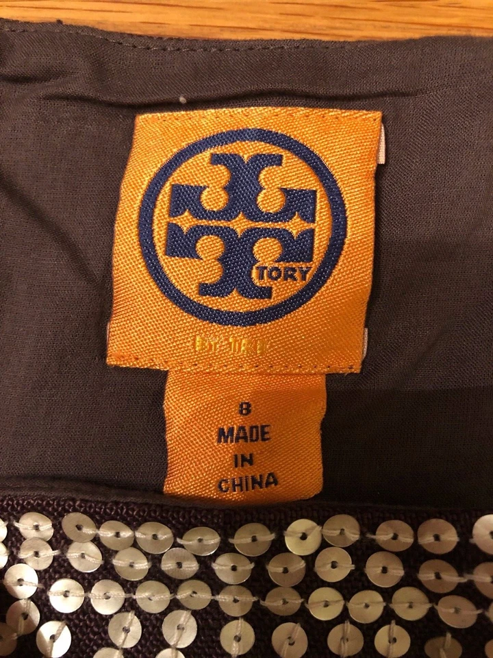 Falda recta lápiz 100 % lino lentejuelas marrones 8 Tory Burch para mujer $239  Foto 2 de 4