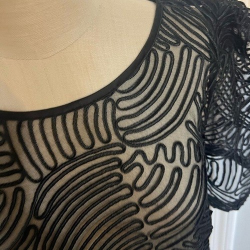 Pnina Semi Sheer Mesh Blouse Large Black Half Sleeves Formal - Picture 4 of 6