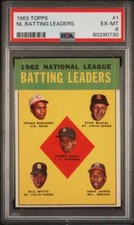 1963 Topps #1 Robinson / Musial / White / Aaron PSA 6 NL Batting Leaders (0730)