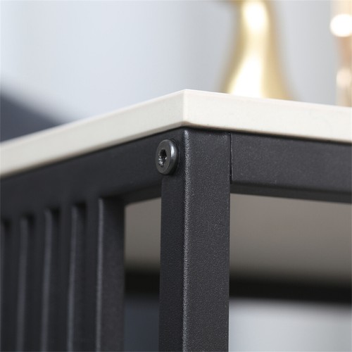 Deluxe Coffee Side Table Square End Beside Table Sintered Stone Top & Iron Frame - Picture 16 of 18