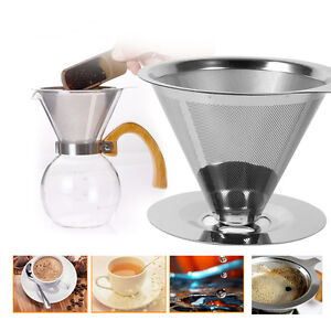Coffee Filter Reusable Stainless Steel Pour Over Cone Dripper Cup Tea Strainer
