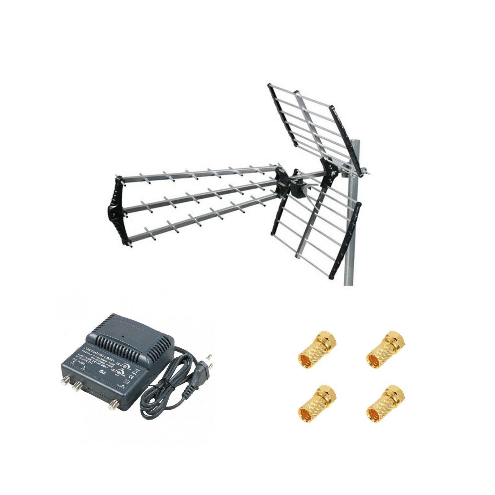 Antenne TNT Trinappe Puissante 18DB et Amplificateur Double Sortie pour Image HD Stable