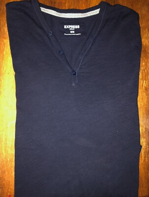 Ladies Express Long Sleeve Navy Henley Shirt Size Medium MD M - EUC