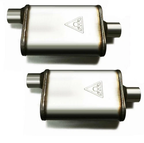 Pair of High Flow Dual Chamber Performance Mufflers 2.25" Offset/center