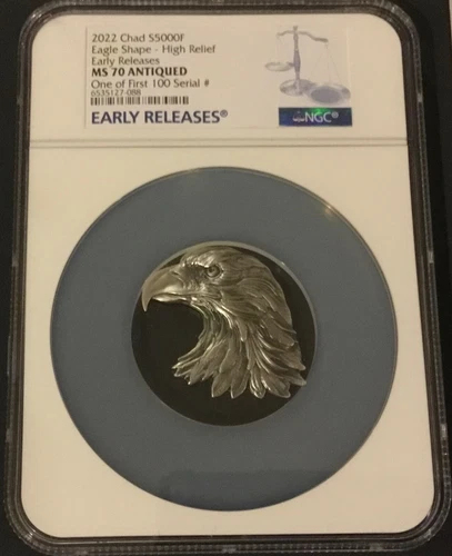 2022 NGC MS 70 CHAD 5000F Silver "EAGLE SHAPED" High Relief  Early Release !