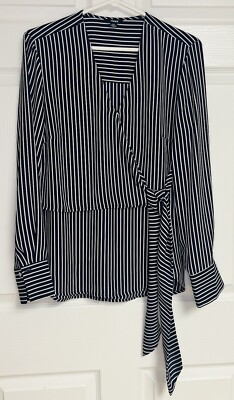 MEXX Women's Blue and White Striped Long Sleeve SZ M Wrap Dutch Brand