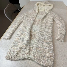 Poof Apparel Toothbrush Nylon Hooded Cardigan Open Fuzzy Sweater Women’s S