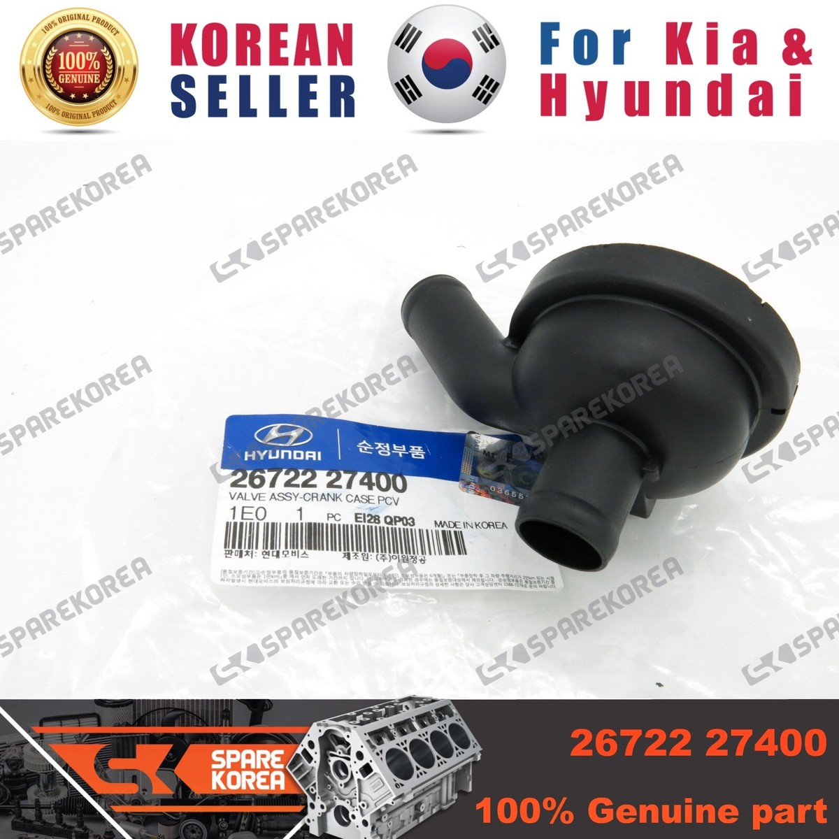 Genuine/OEM 2672227400 VALVE ASSY-CRANK CASE PCV for Hyundai New