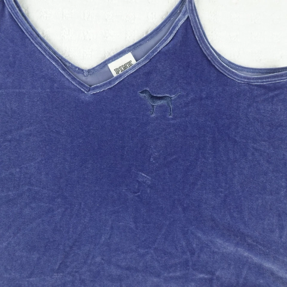 Victoria Secret Pink Shirt Womens Large Blue Velvet Tank Top Crop Camisol Ladies - Image 3 of 4