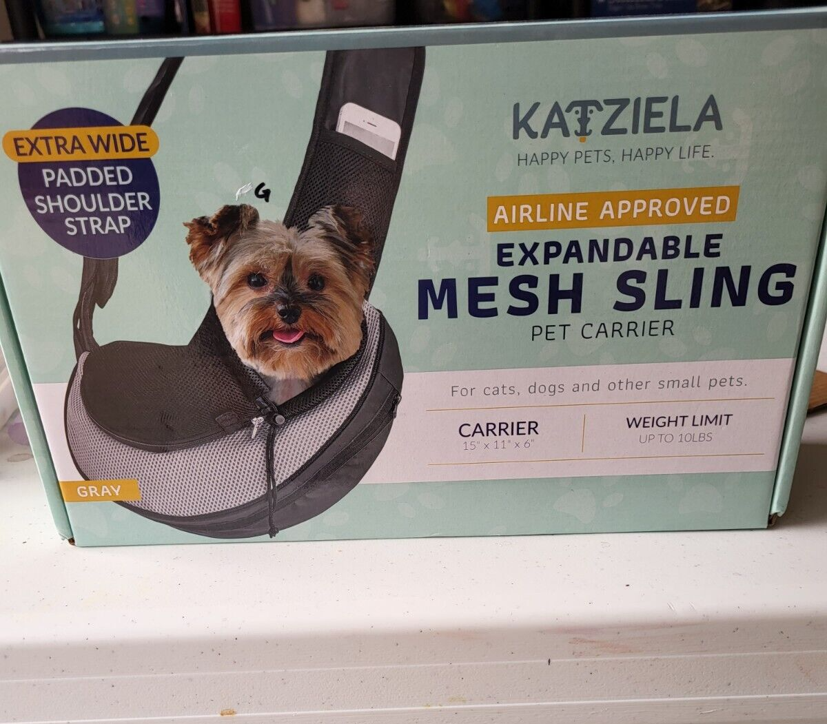 NIB Katziela Sling Bag Pet Carrier Black Expandable Small Dog Airline