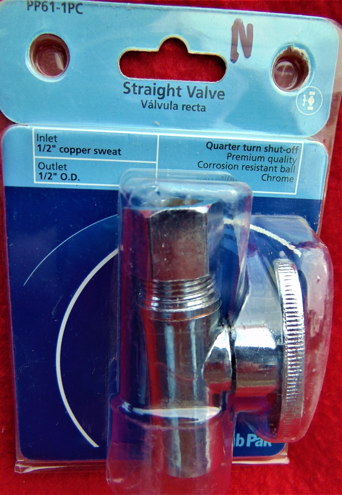 PLUMB PAK ~ PP61-1PC~ 1/2 x 1/2 Compression Shut-Off Straight Valve~ BRAND NEW~N